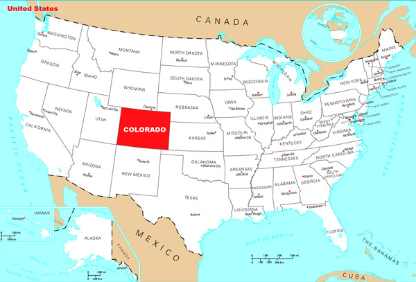 Detailed location map of Colorado state.