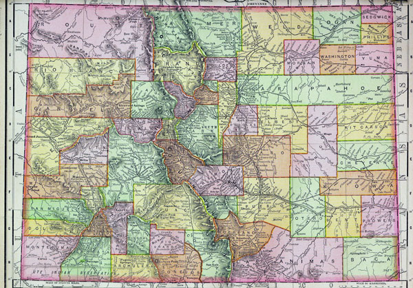 Detailed old administrative map of Colorado - 1895.