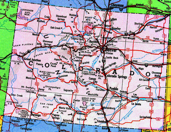 Highways map of Colorado state. Colorado state highways