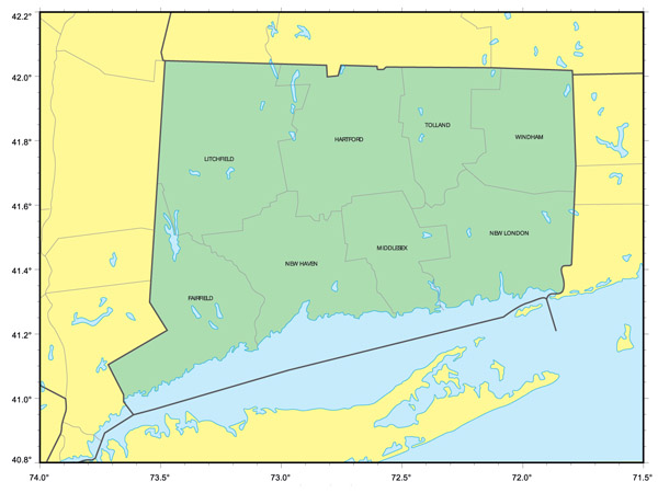 Administrative map of Connecticut state.