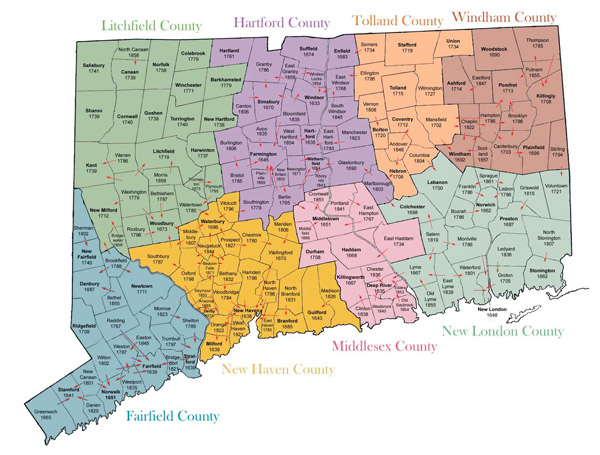 Detailed administrative map of Connecticut.