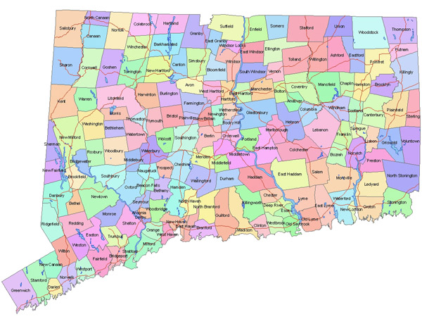 Detailed administrative map of Connecticut state.