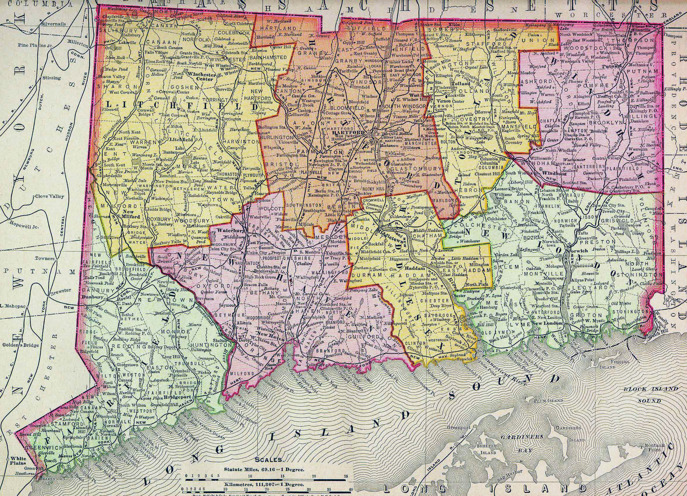 Detailed Old Map Of Connecticut State 1895 Connecticut State detailed-old-map-of-connecticut-state-1895-connecticut-state