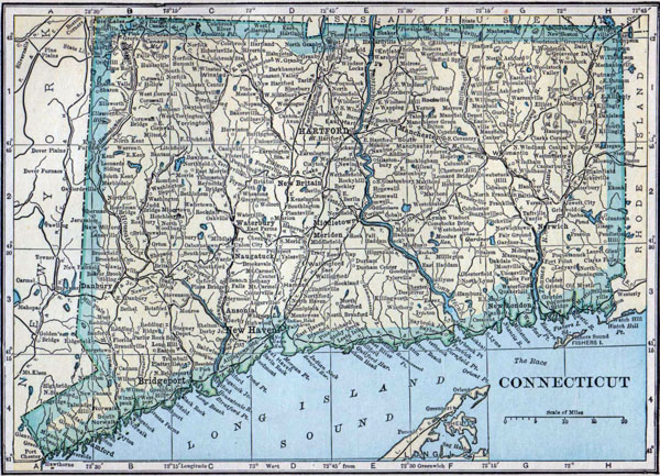 Detailed old map of Connecticut state with all cities - 1923.