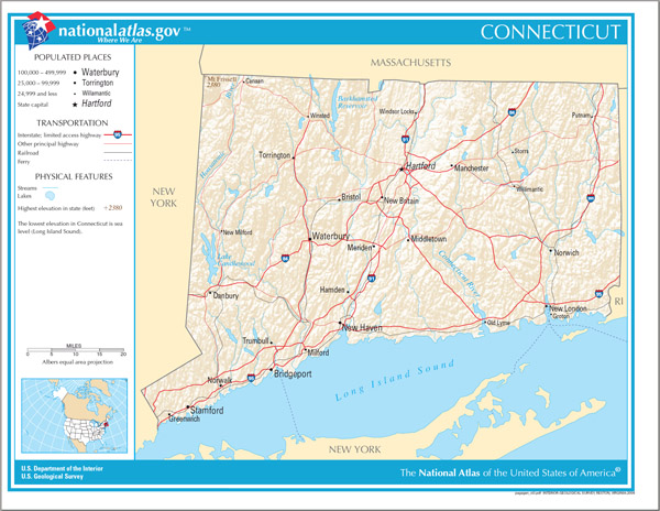 Large detailed map of Connecticut state.