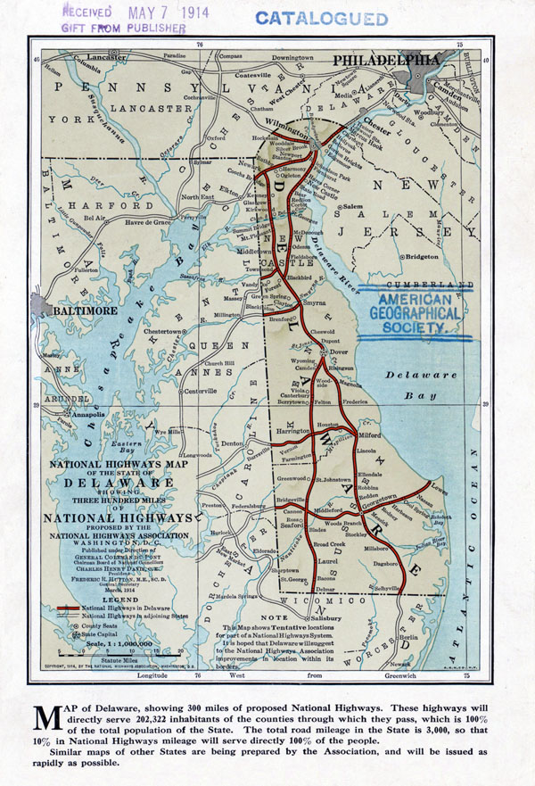 Large National Highways Association old map of the state of Delaware - 1914.