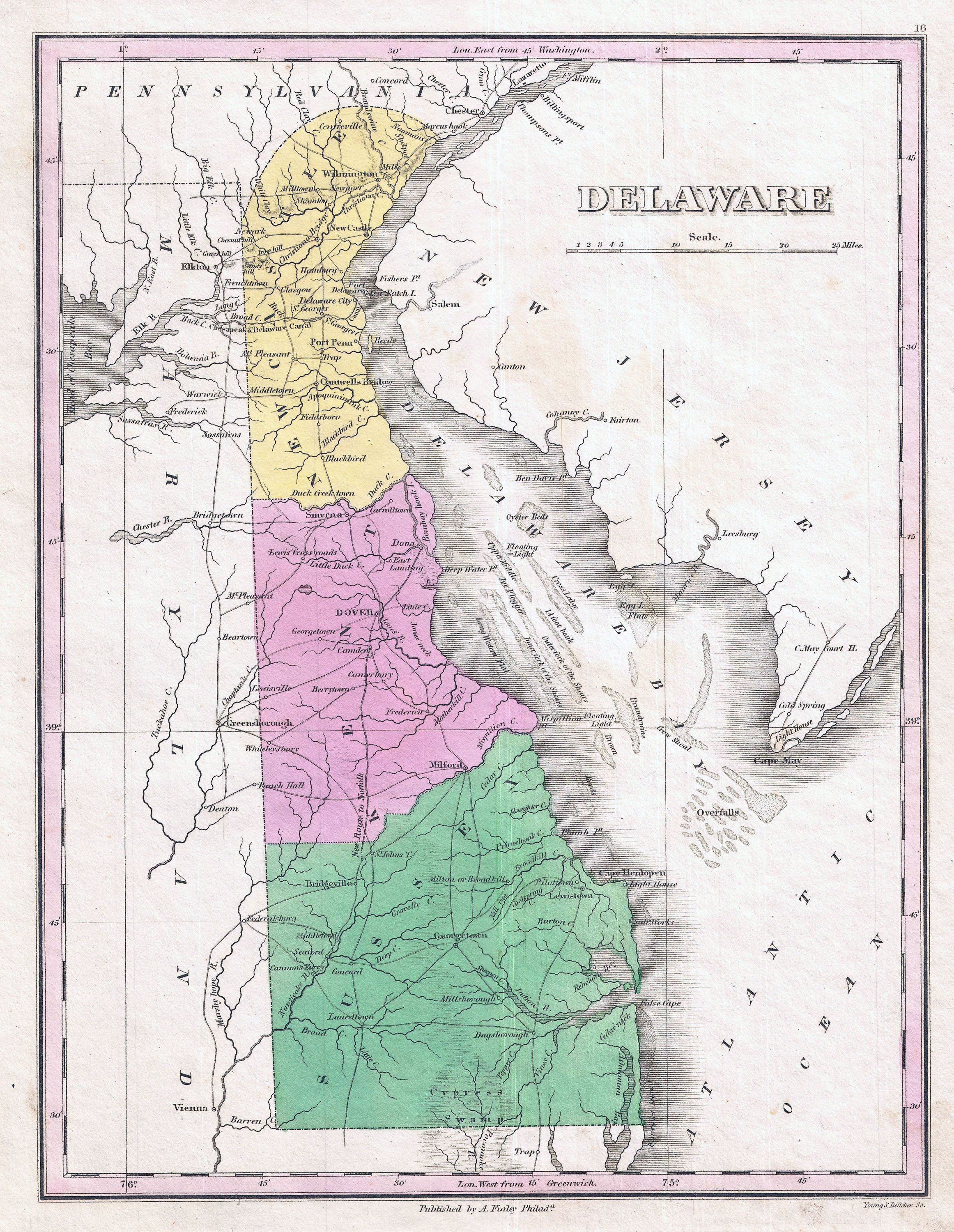 Large detailed old map of Delaware state 1827. Delaware state large