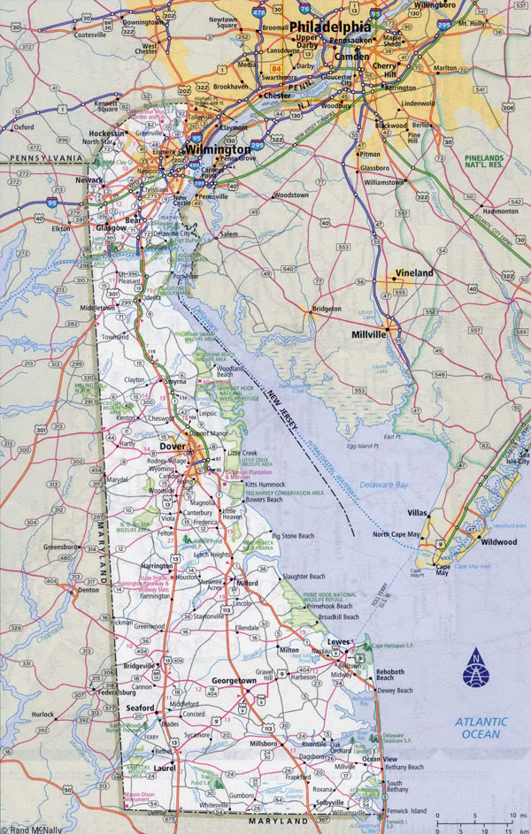 Large detailed roads and highways map of Delaware state with all cities.