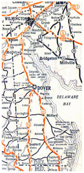 Small roads and highways map of Delaware state - 1928.