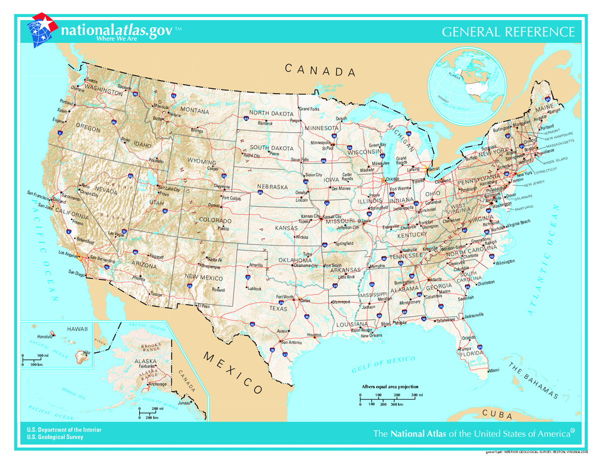 Detailed geographic map of the USA. The USA detailed geographic map