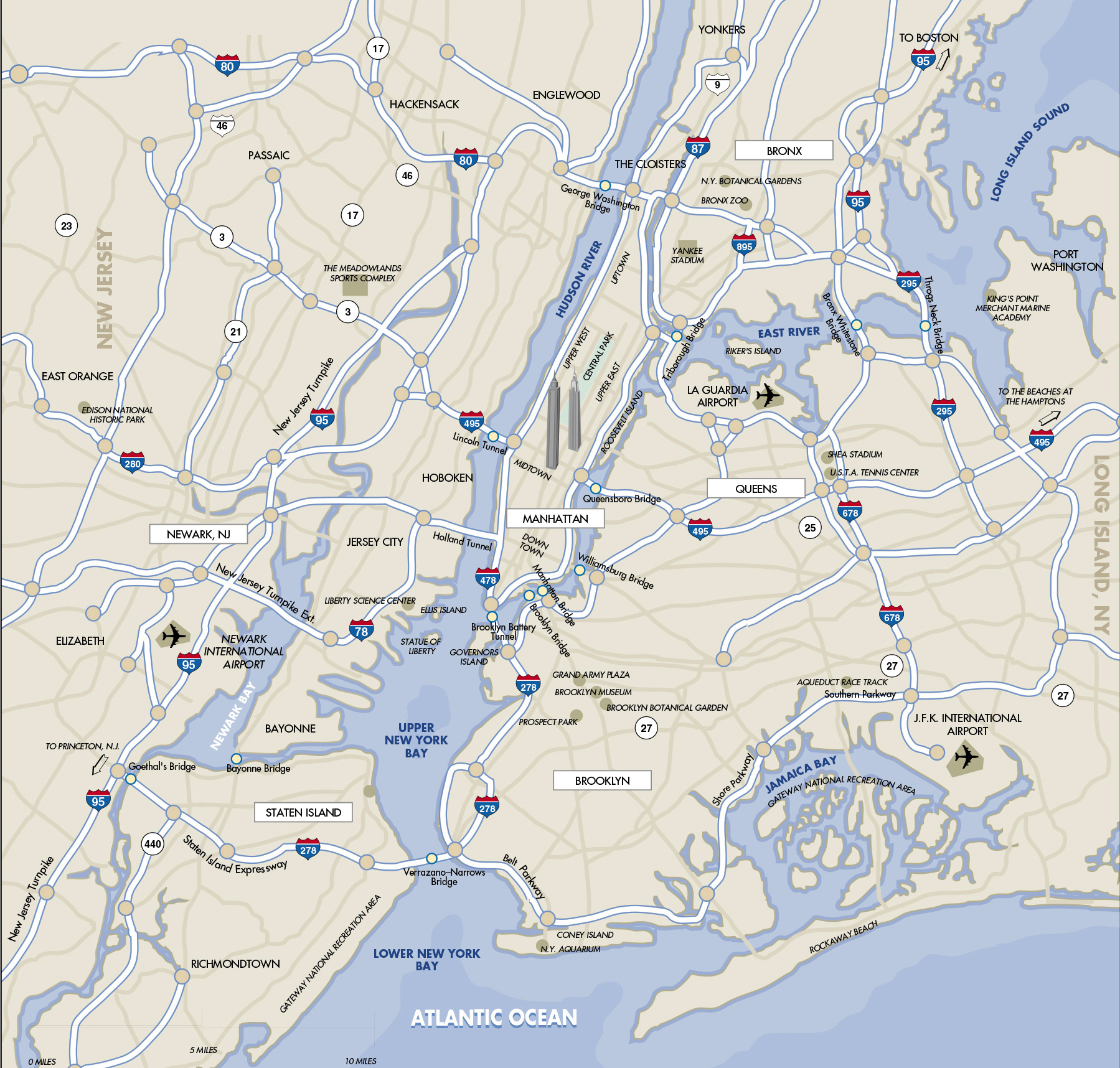 Detailed Highways Map Of New York With Airports New York City