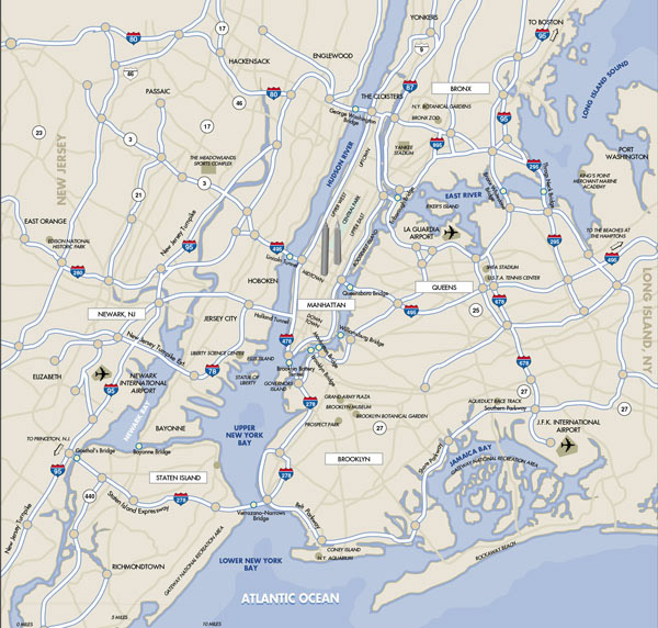 Detailed highways map of New York with airports.