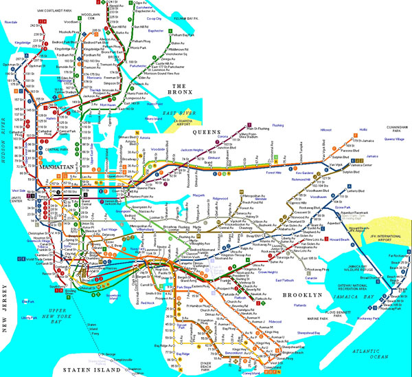 Detailed map of NYC metro (mtr). New York detailed subway map.