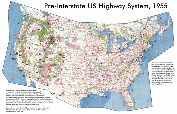 Detailed map of the USA highway system of 1955.