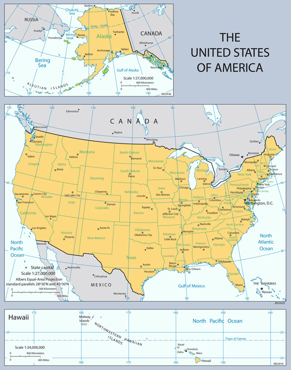 Detailed map of the United States. The U.S. detailed map