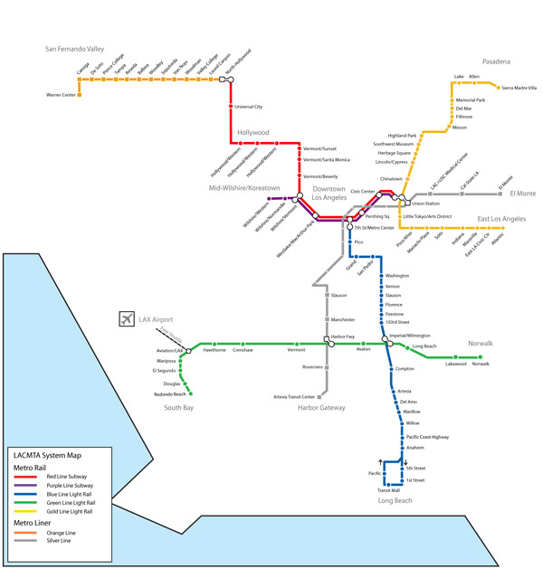 Detailed metro map of Los Angeles.
