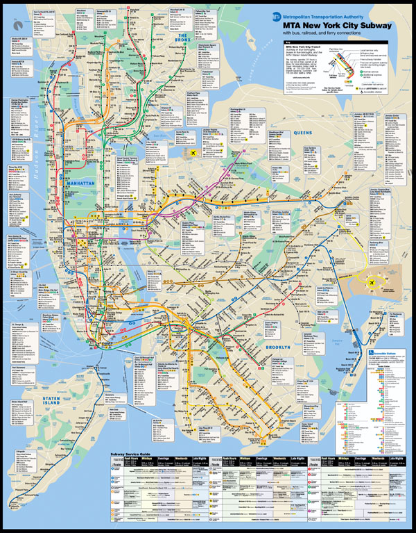 Detailed New York city subway (metro) map.