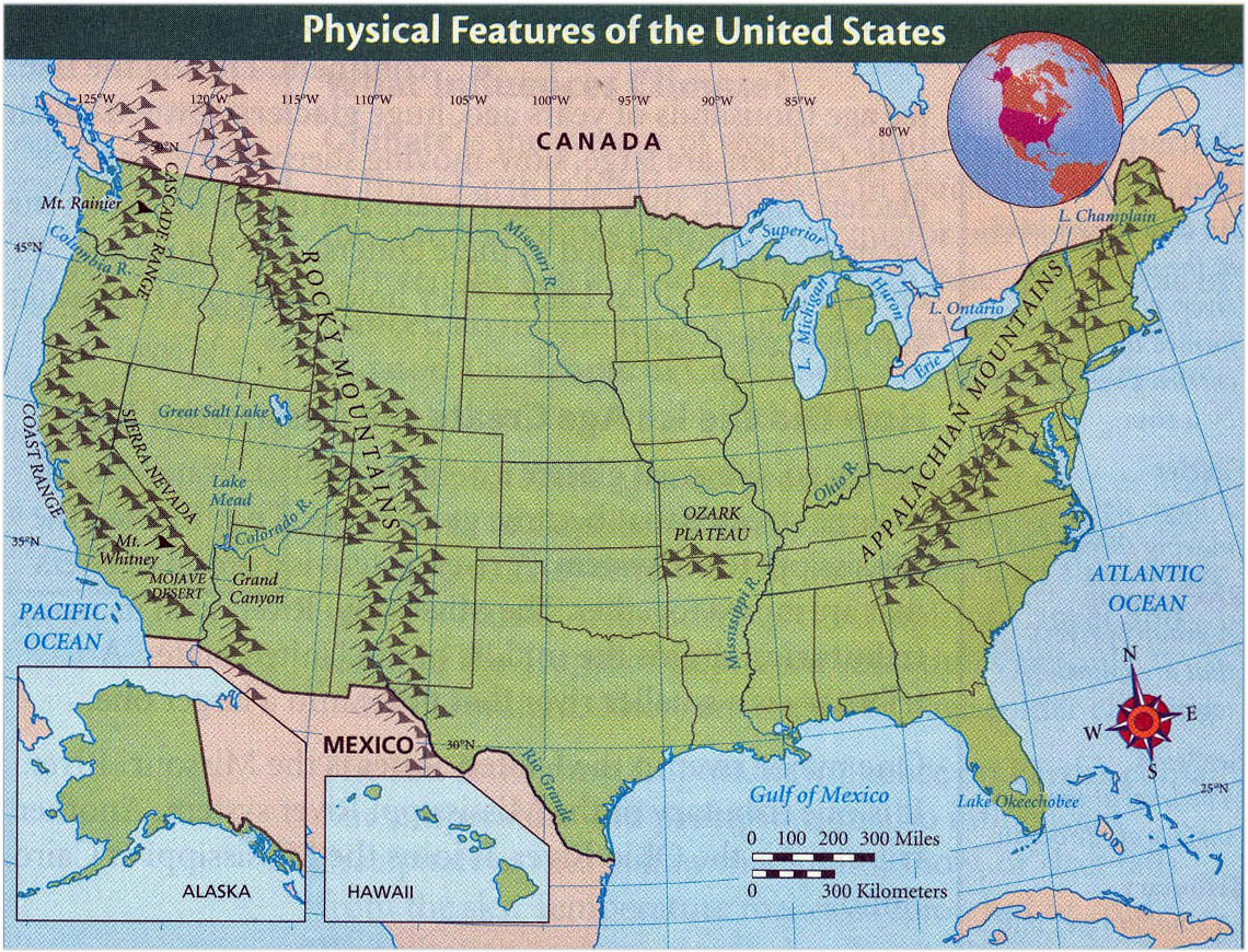 Detailed Physical Features Map Of The United States