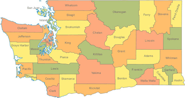 Detailed political map of Washington. Washington detailed political map.