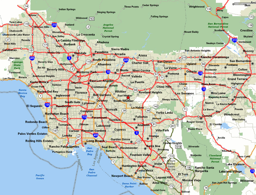 Detailed road map and highways map of Los Angeles area. Los Angeles
