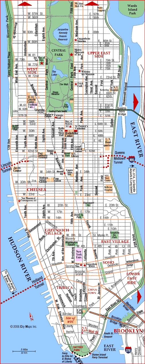 Detailed road map of Manhattan.