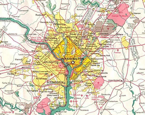Detailed road map of Washington D.C. and neighborhoods. Washington D.C. and surrounding areas detailed road map. Detailed road map of Washington D.C. and neighborhoods.