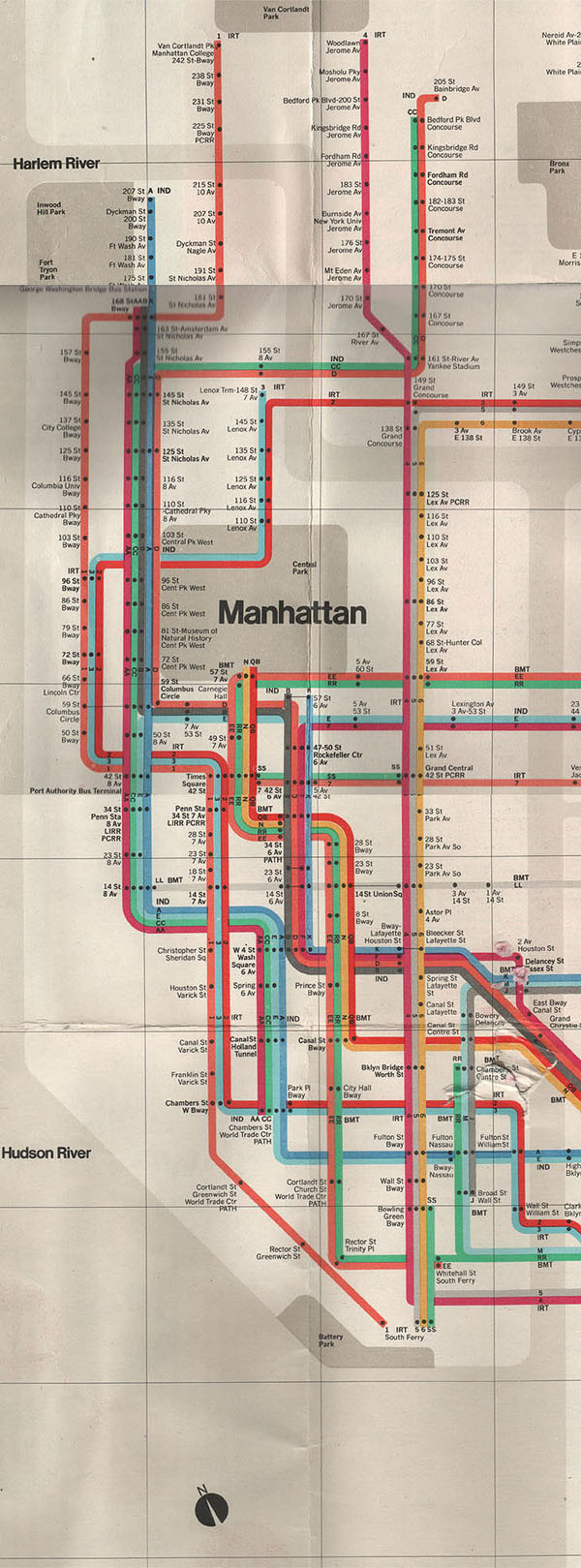 Detailed subway map of Manhattan.