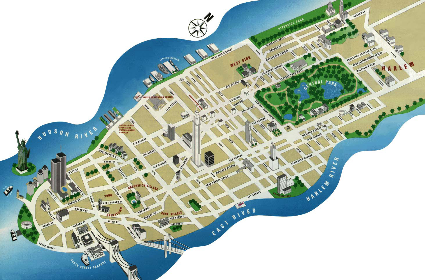 Detailed tourist map of Manhattan. Manhattan detailed tourist map