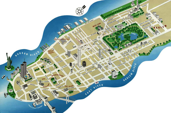 Detailed tourist map of Manhattan.