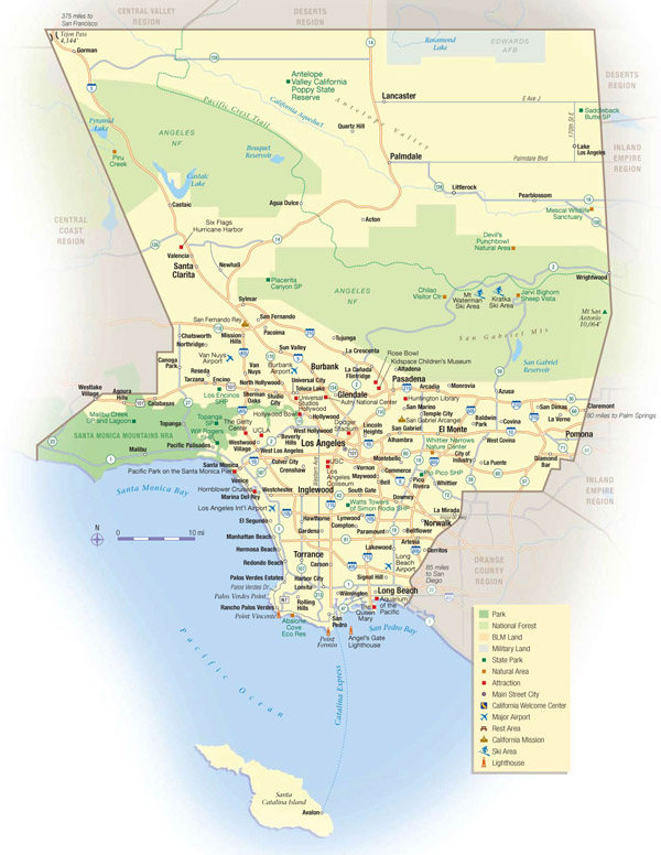 Detailed travel map of Los Angeles.