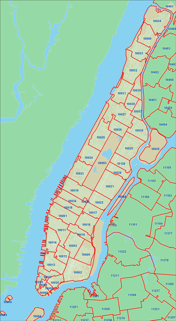 Detailed zip codes map of New York city.