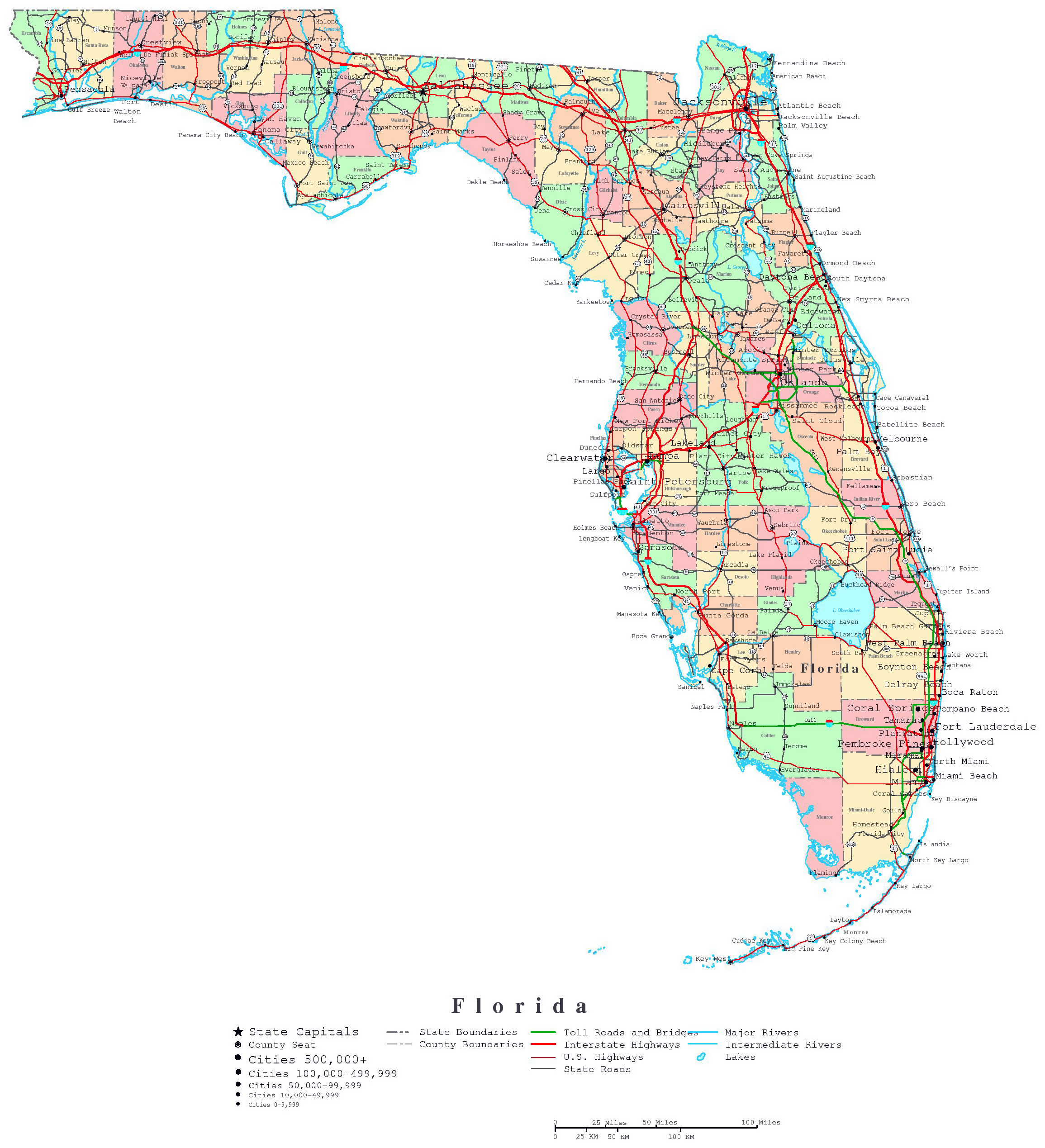Detailed Administrative Map Of Florida State With Roads Highways