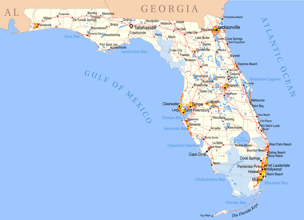 Detailed map of Florida state Florida state detailed map Vidiani com