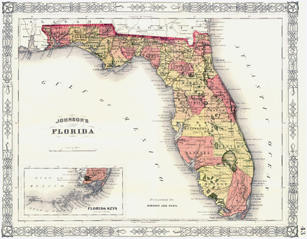 Detailed old administrative map of Florida state.