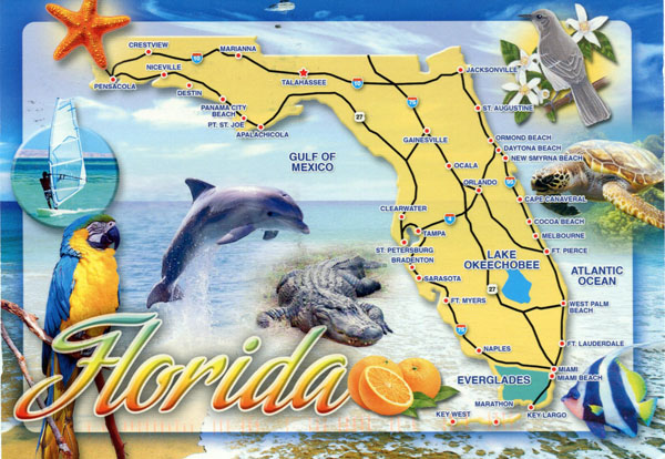 Detailed tourist map of Florida state.