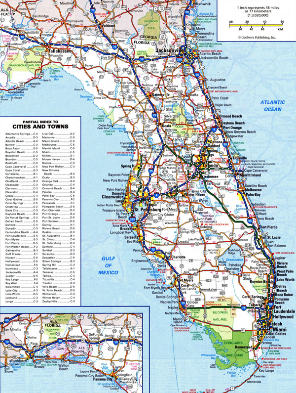 Large detailed roads and highways map of Florida state.