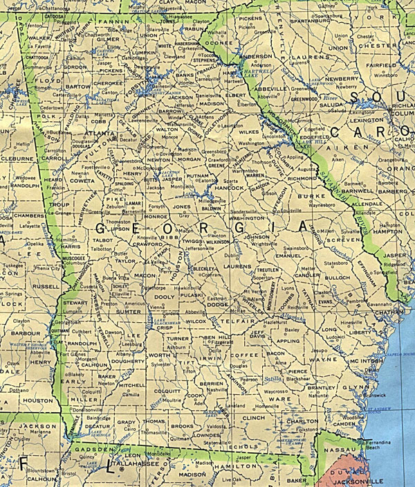 Detailed map of Georgia state. Georgia state detailed map.