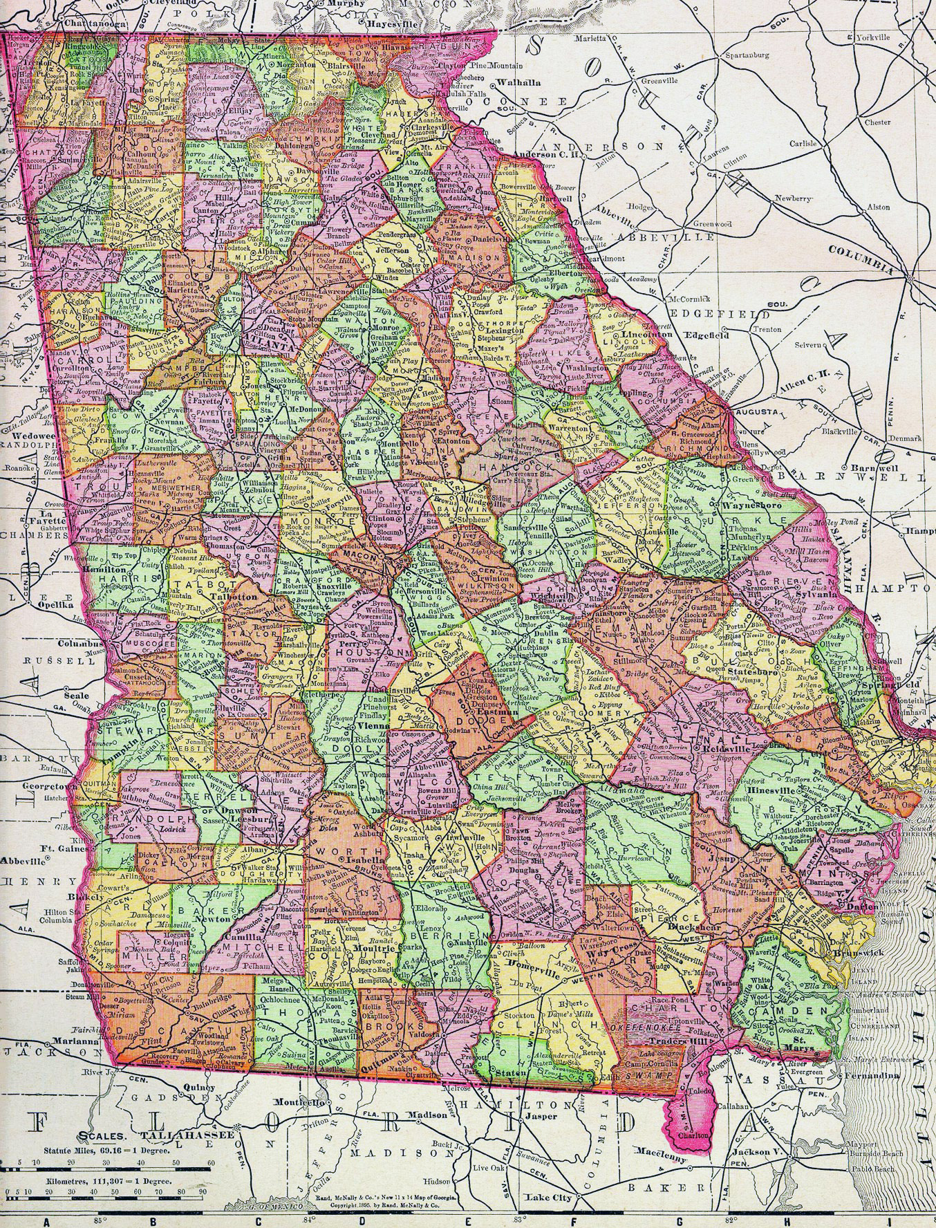Detailed old administrative map of Georgia state - 1895 | Vidiani.com | Maps of all countries in ...