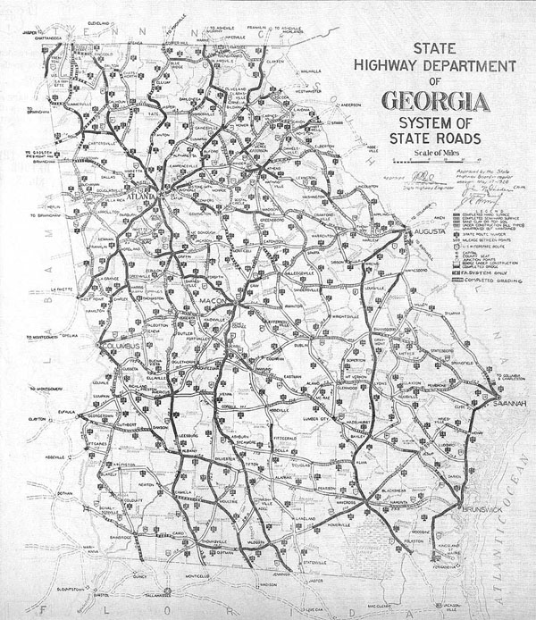 Detailed old road system map of Georgia state - 1929.