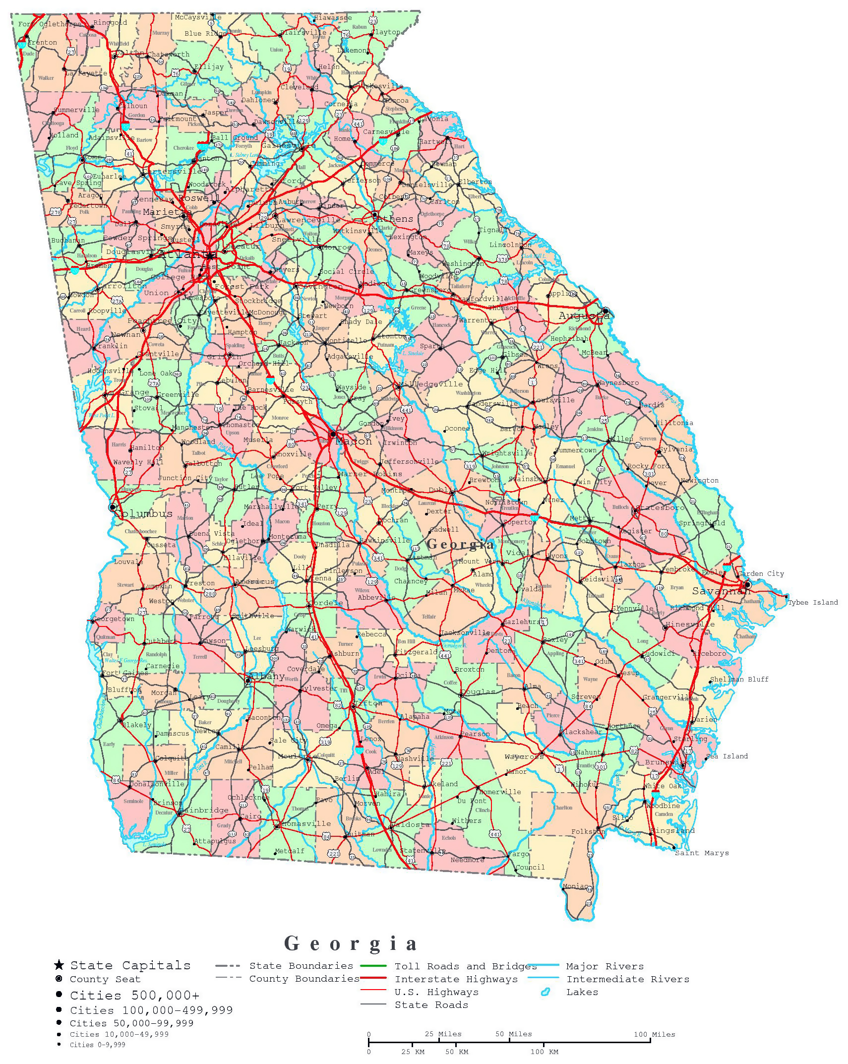 Large administrative map of state with roads, highways and