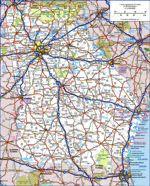 Large detailed roads and highways map of Georgia state | Vidiani.com