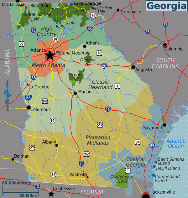 Large regions map of Georgia state.