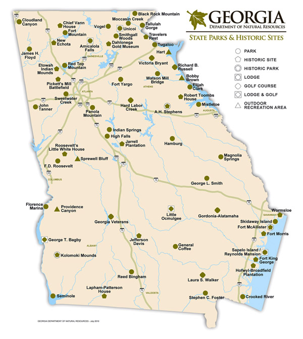 Large State Parks and Historic Sites map of Georgia.