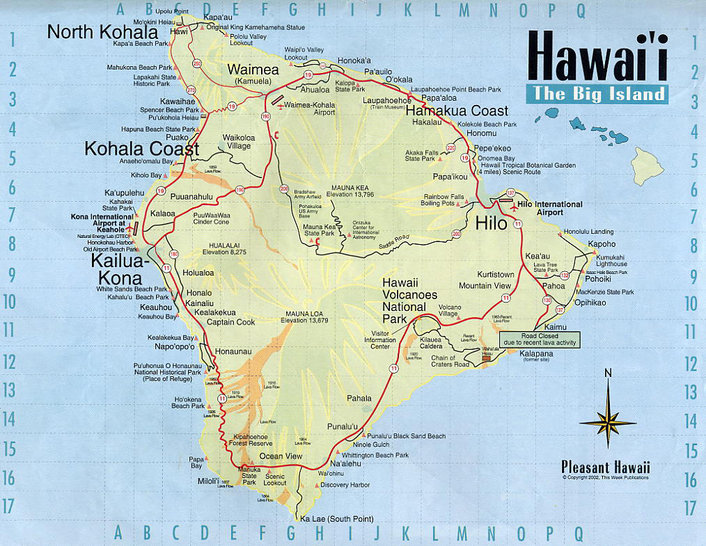 Detailed map of Big Island of Hawaii with roads | Vidiani.com | Maps of