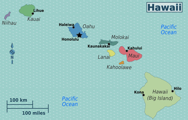 Detailed regions map of Hawaii.