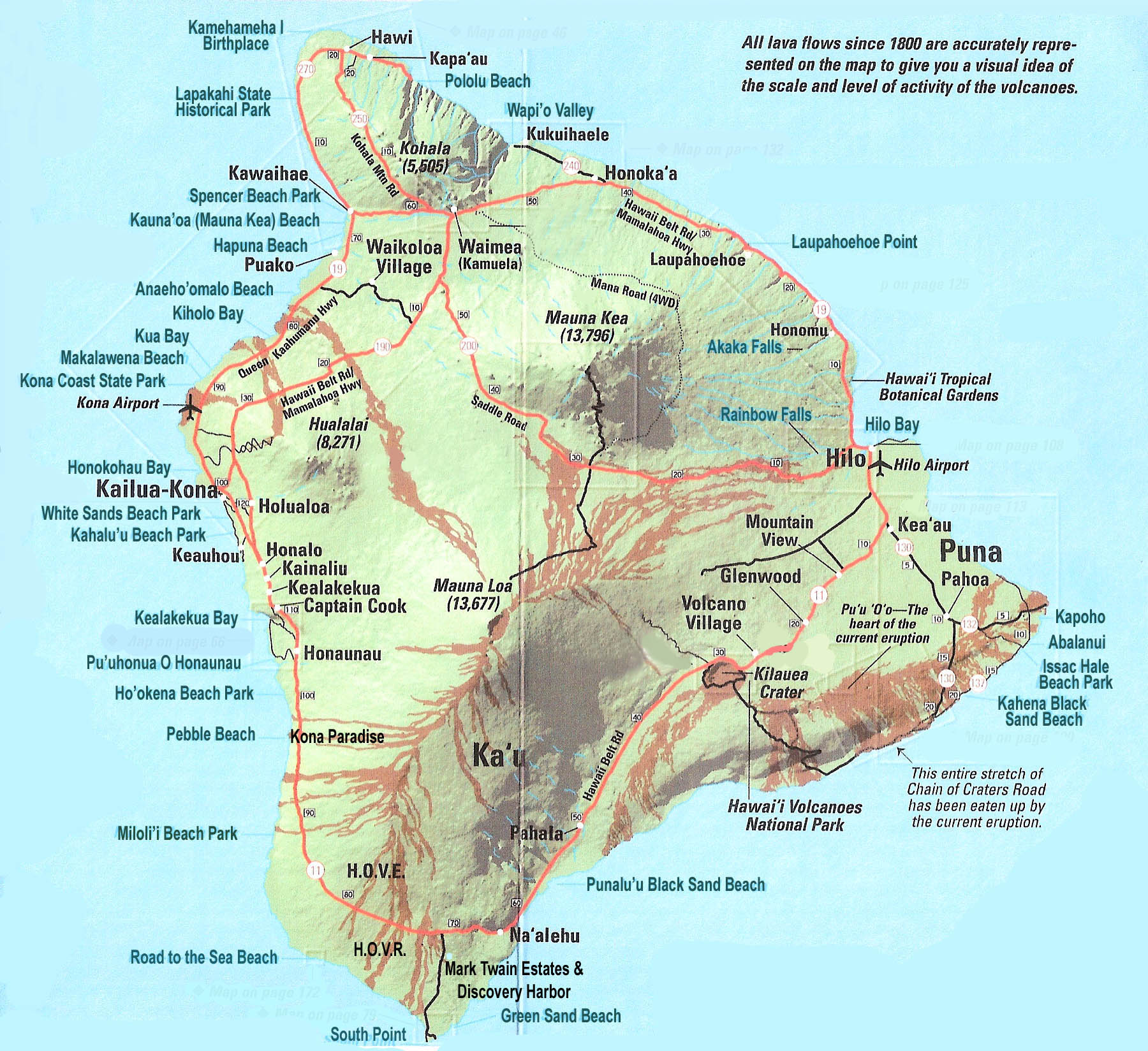 Large Detailed Map Of Big Island Of Hawaii With Roads And Cities Vidiani Com Maps Of All Countries In One Place
