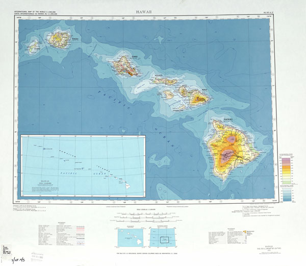 Large detailed topographical map of Hawaii, USA.