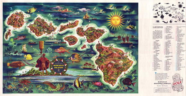 Large detailed tourist illustrated map of Hawaii by Joseph Feher Dole - 1950.