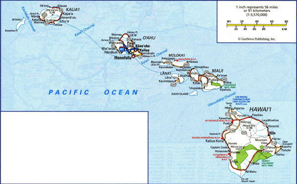 Large road map of Hawaii Islands with all cities and villages.