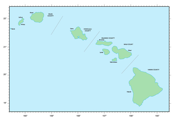 Map of Hawaii Islands. Hawaii Islands map.